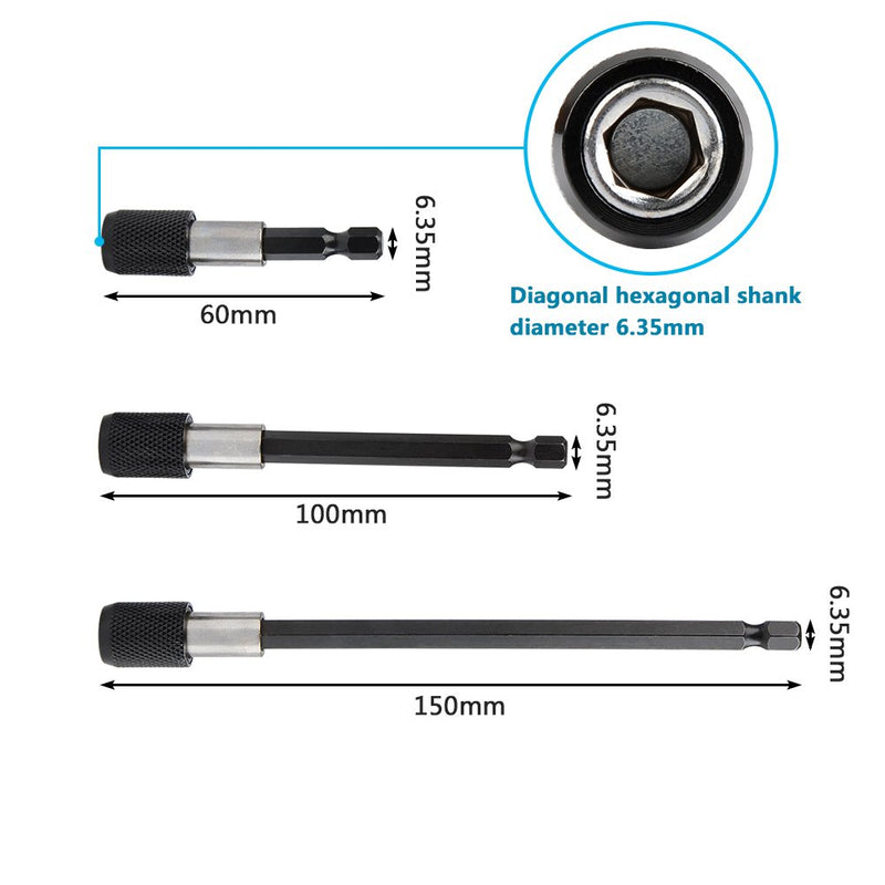 TIMESETL 3 Pcs Magnetic Screwdriver Bit Holder 2.5" 4" 6" Hex Shank 1/4-inch Quick Change Drill Bit Extension Set Tip Holder - NewNest Australia