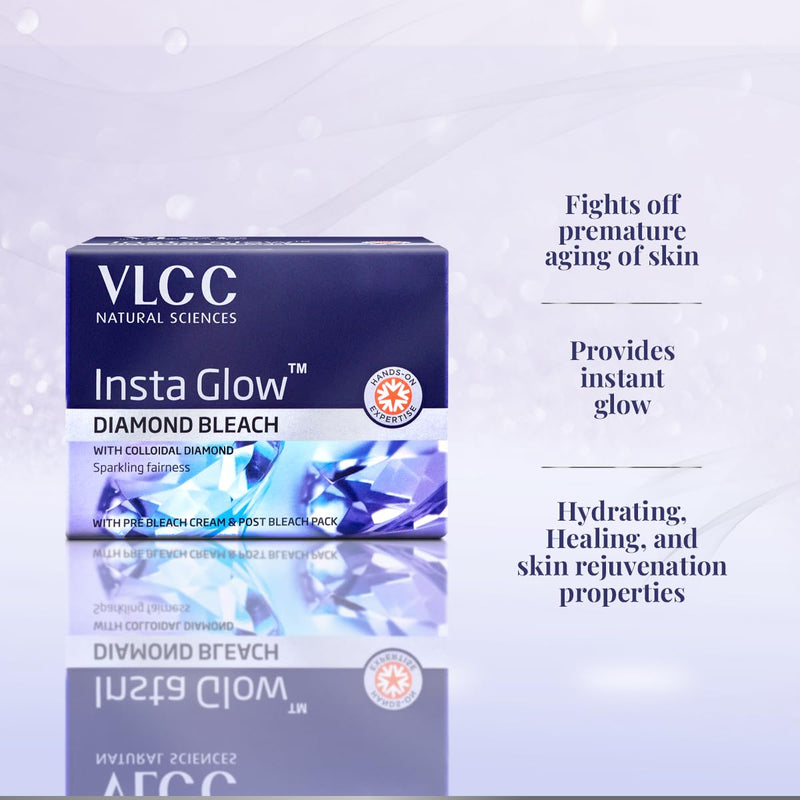 VLCC Insta Glow Diamond Bleach With Diamond (Ash) for Sparkling Fairness Also Contain Re Bleach Cream & Post Bleach Pack 60 Gram by VLCC - NewNest Australia