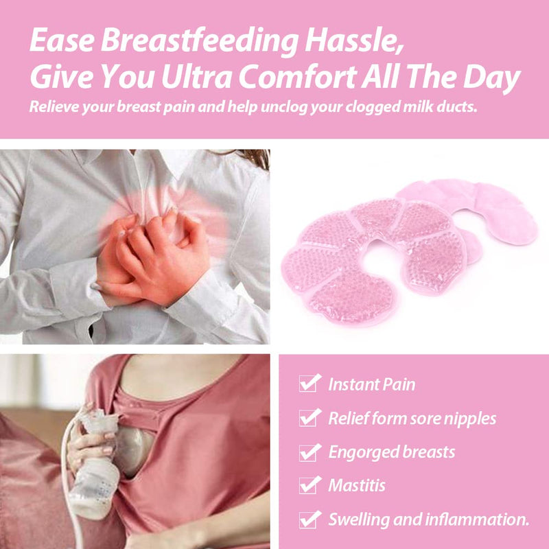 NEWGO®Breast Ice Pack Breastfeeding Gel Pads, 3 in 1 Breast Therapy Ice Pack for Breastfeeding, Nursing Pain Relief, Sore Nipples Mastitis Relief - 2pcs Pink - NewNest Australia