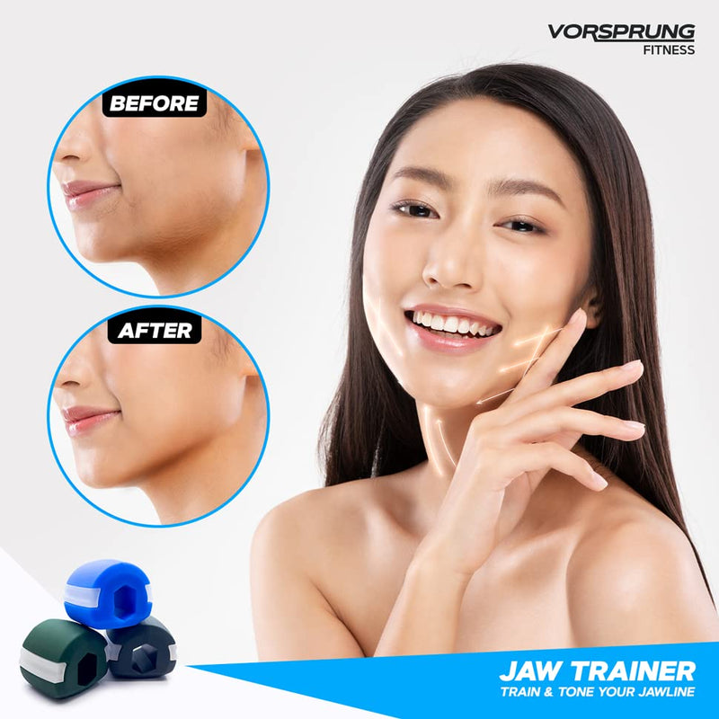 VORSPRUNG® Jaw Exerciser, Trainer for Face Mouth, Jawline Chisel & Enhance - 3 Pack, 3 Levels - Neck Exerciser - Jawline Exerciser Jawzr - Trainer men, Free 6 Biting Strips & 3 Necklaces –(UK) - NewNest Australia