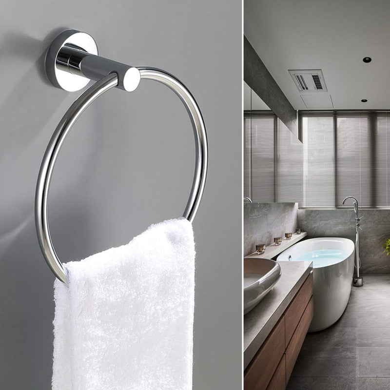 Hand Towel Ring, Angle Simple Stainless Steel Bathroom Towel Holder, Face Towel Hanger, Round Towel Ring Chrome, Wall Mount - NewNest Australia