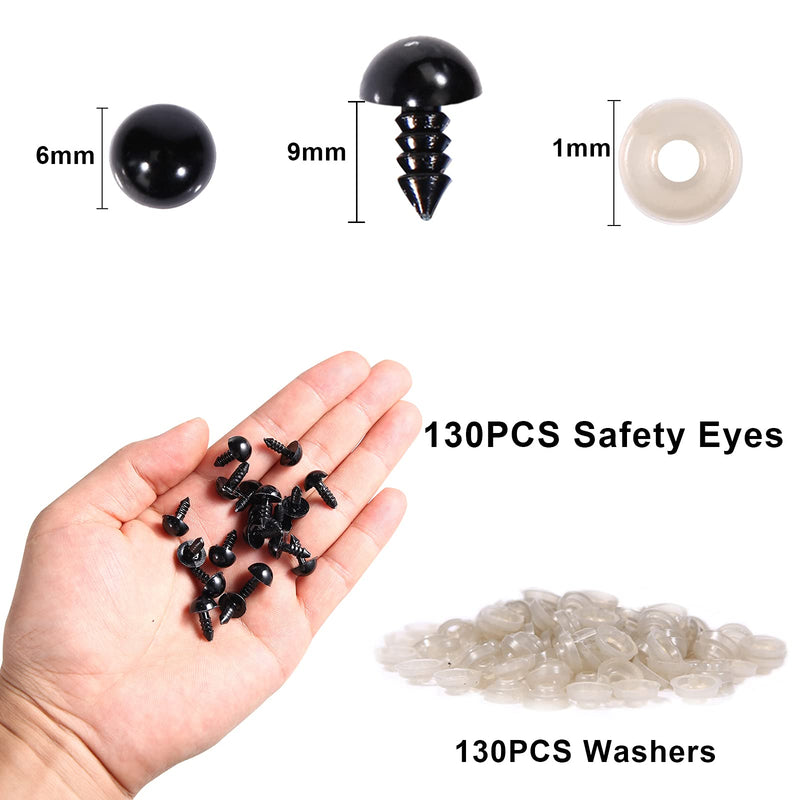 Safety Eyes 130PCS 6mm Plastic Black Craft Doll Eyes Teddy Bear Eyes with Washers for Amigurumi Stuffed Animals Crochet Toys Crafts Making - NewNest Australia