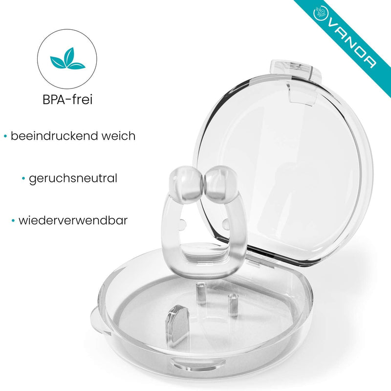 Vanoa Premium Snore Stopper, Set Of 2 Including Anti-Snoring Tips ‚ Relaxed And Peaceful Sleep ‚ Nose Clip Against Snoring ‚ Bpa-Free ‚ Odorless ‚ Universal Size Transparent - NewNest Australia