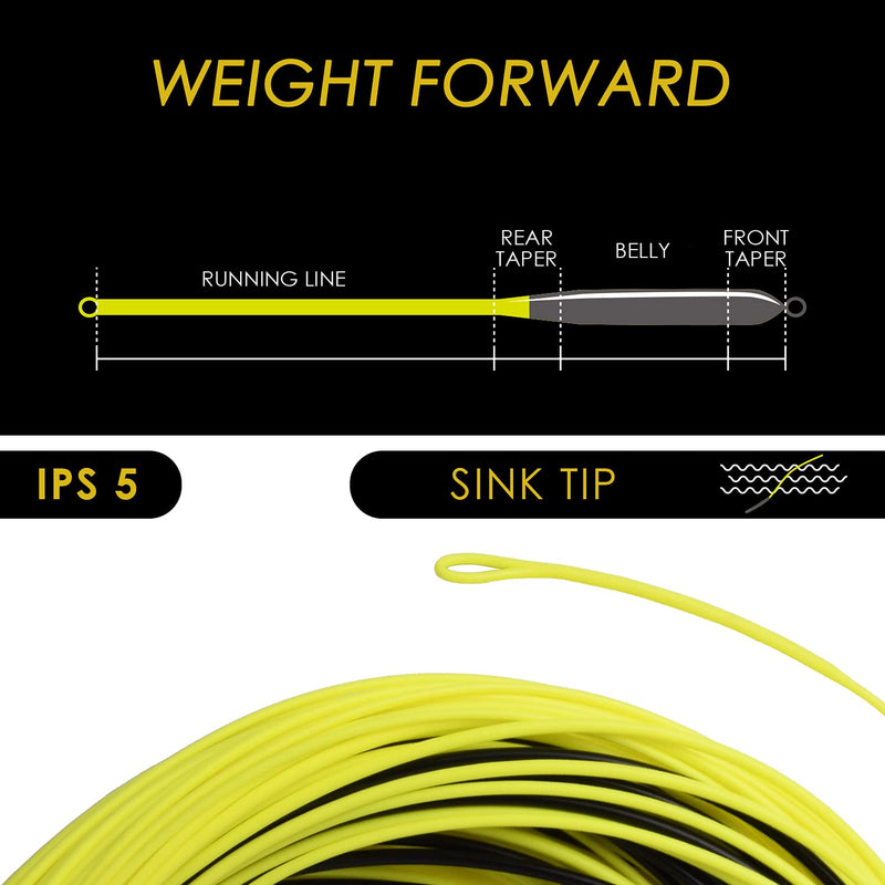 SF Sinking Tip Line Weight Forward Taper Fly Line Fly Fishing Line with Welded Loop Floating for Freshwater WF 4 5 6 7 8 9 10F/S 100FT IPS3/IPS5 Fluorescent Yellow&Black/Sink Tip WF5F/S IPS5 100FT - NewNest Australia