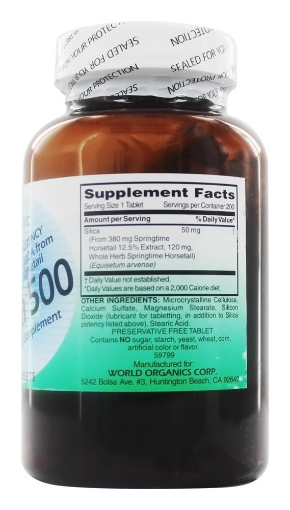 World Organics Silica 500Mg Tabs 200 200 Count (Pack of 1) - NewNest Australia