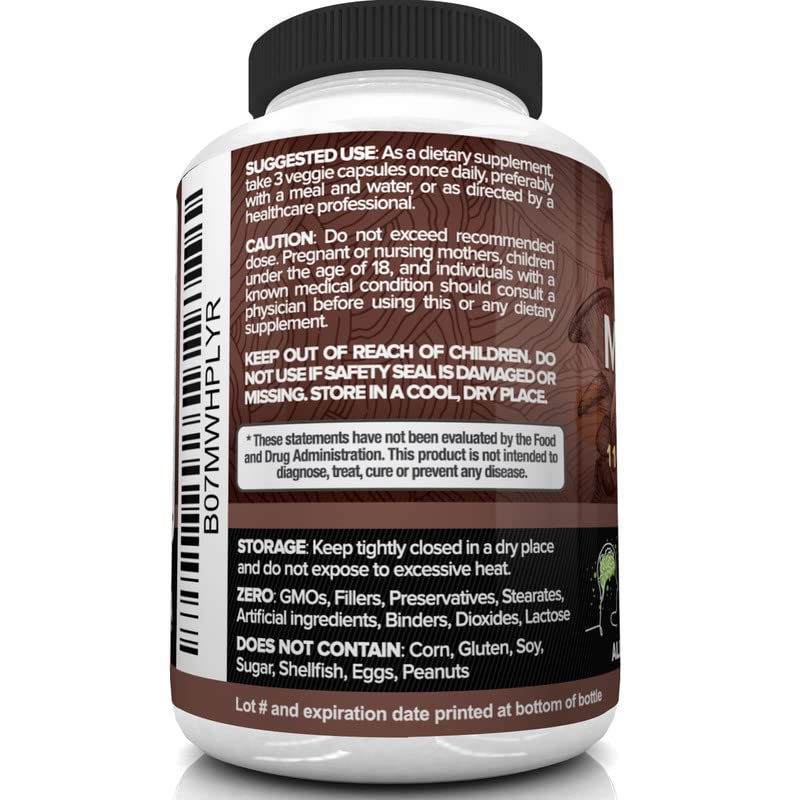 Nutrivein Mushroom Supplement - 2600mg - 90 Capsules - 11 Organic Mushrooms - Lions Mane, Cordyceps, Chaga, Reishi, Turkey Tail, Maitake, Shiitake, Agaricus, White Button, Oyster - Nootropic Complex - NewNest Australia