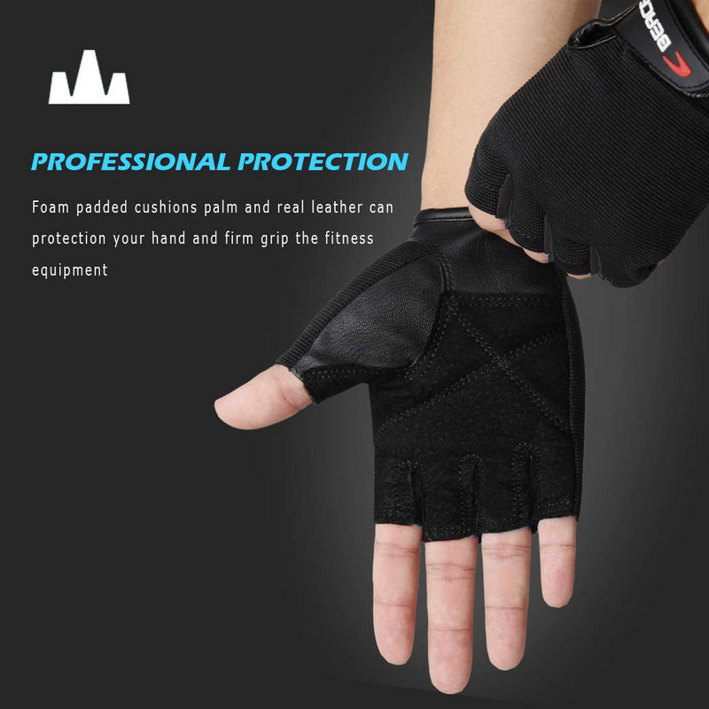 BEACE Weight Lifting Gym Gloves with Anti-Slip Leather Palm for Workout Exercise Training Fitness and Bodybuilding for Men & Women Black X-Large - NewNest Australia