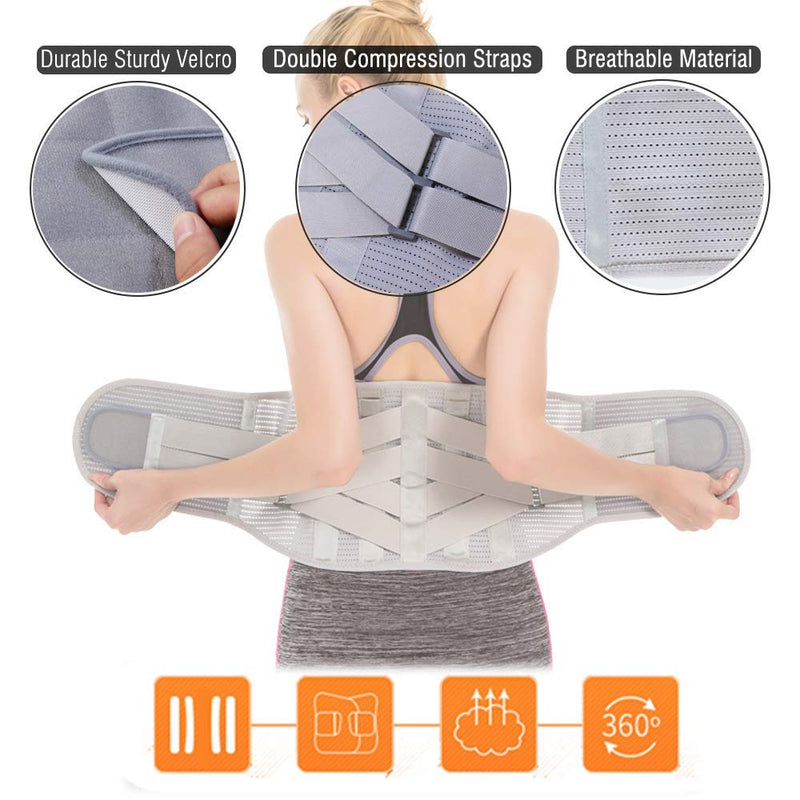 Lower Back Braces for Back Pain Relief - Compression Belt for Men & Women - Lumbar Support Waist Backbrace for Herniated Disc, Sciatica, Scoliosis - Breathable Mesh Design, Adjustable Straps (S, Gray) S(Navel:30"-35") - NewNest Australia