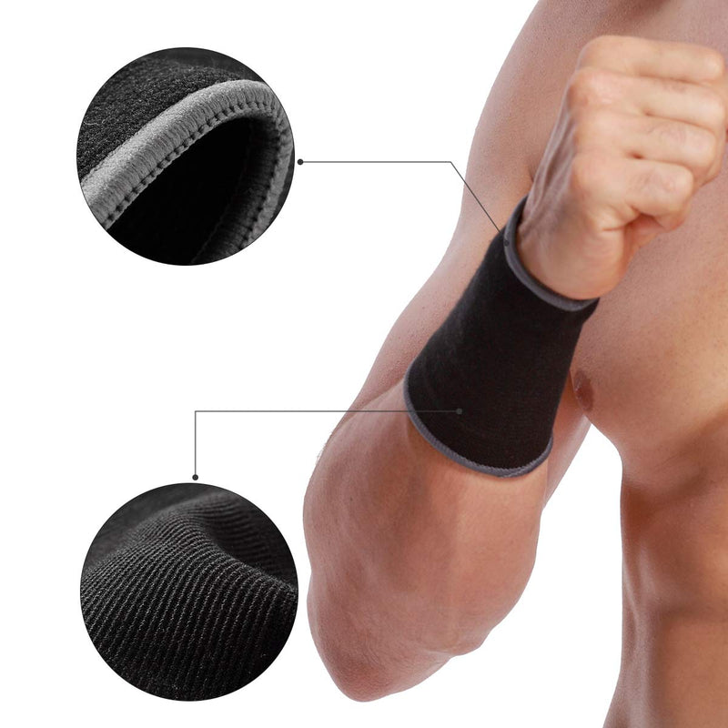 Neotech Care Wrist Band Support Sleeve - Elastic & Breathable Knitted Fabric Compression Brace - for Tennis, Gym, Sport, Tendonitis - Black Colour (Size M, 1 Unit) - NewNest Australia