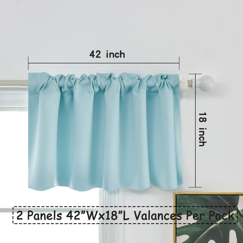 Aqua Blue Window Curtain Valances 18 Inch Length 2 Panels Rod Pocket Short Kitchen Curtains for Small Windows, Thermal Insulated Valance Curtains for Bathroom Living Room Bedroom Kids Room Cafe 42x18 42"Wx18"L Aqua Blue - NewNest Australia
