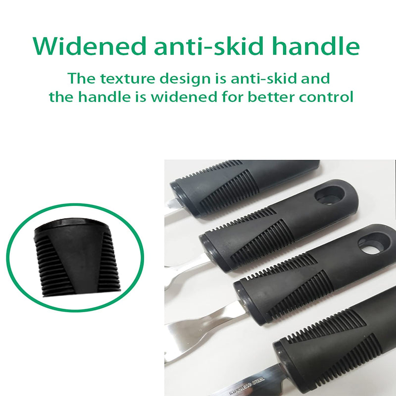 Healthman Adaptive Tableware 4-Pieces Dinnerware with Non-Slip Handle, Suitable for People with Inconvenient Hands and The Elderly, Weightless Adaptive Eating Flatware Black - NewNest Australia