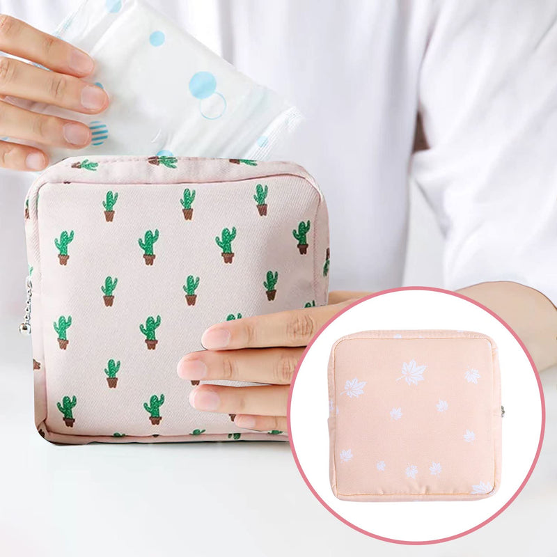 Sanitary Towel Holder，Period Bag Sanitary Napkin Storage Bag Sanitary Pouch with Zipper Portable Pantyliners Bag for Women Teen Girls Ladies(2Pcs) Pink Leaves&pink Cactu - NewNest Australia