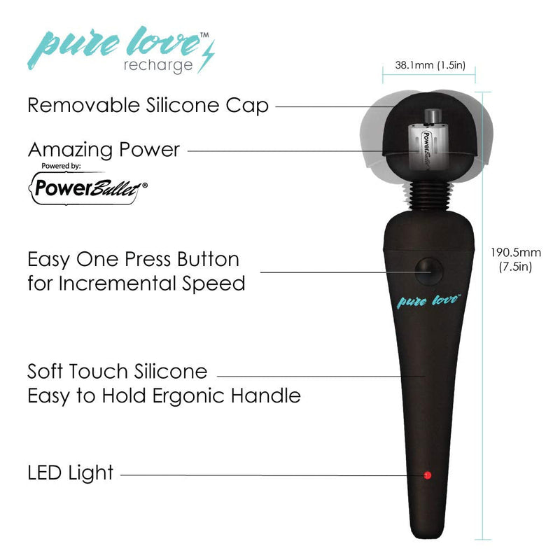 pure love Massage Wand, Personal Vibrator, Full Body Massager, Rechargeable & Waterproof, Handheld, Cordless, Powerful PowerBullet Motor, Black - NewNest Australia