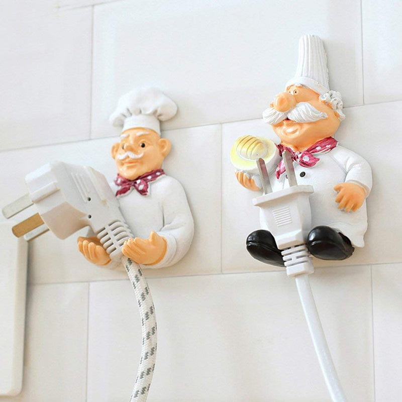 NewNest Australia - NewFerU Cute Adhesive Resin Fat Chef Utility Wall Hook Rack Hanger Sticky Cable Plug Holder Art Décor Storage Organizer Set for Coat Clothes,Towel,Wreath,Key,Garage,Kitchen,Bathroom,Kids Room (H+F) H+f 