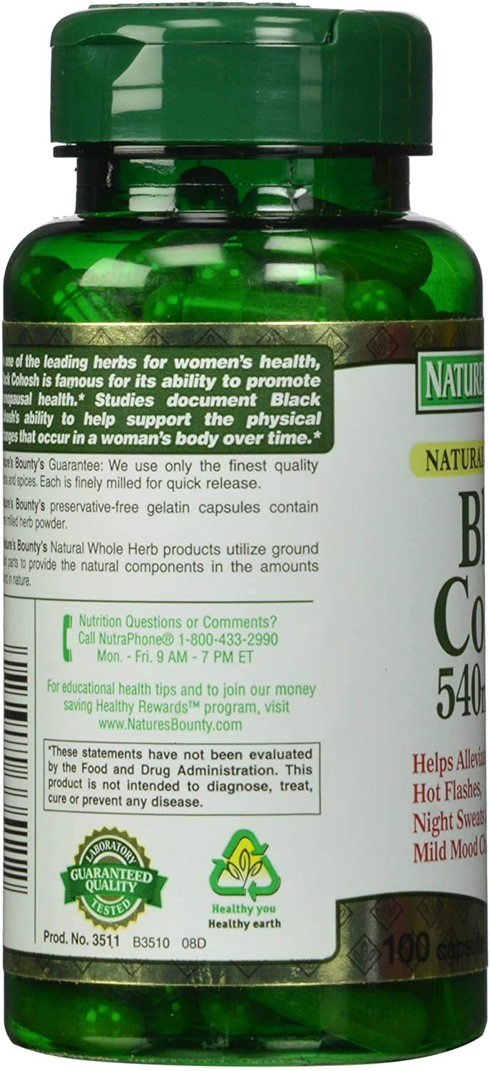 Nature's Bounty Black Cohosh Root Pills and Herbal Health Supplement, Natural Menopausal Support, 540 mg, 100 Capsules - NewNest Australia