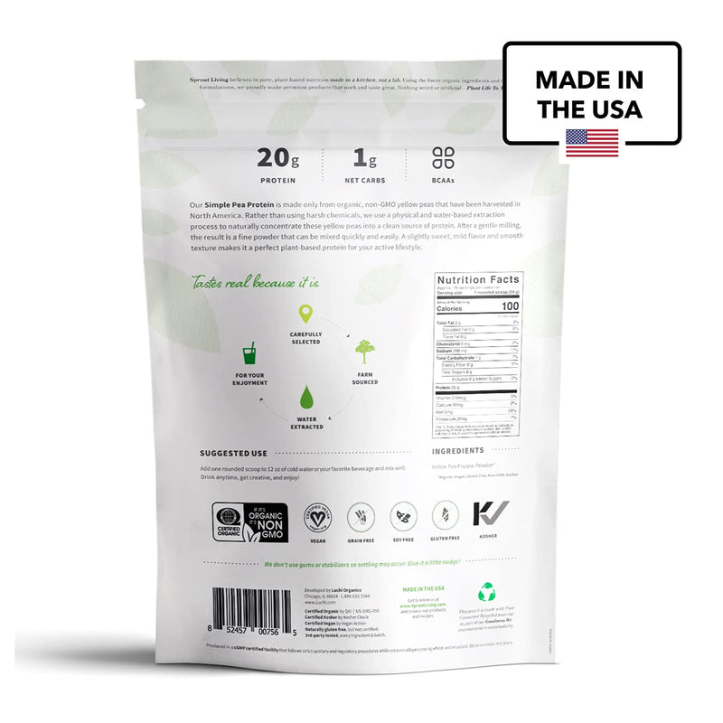 Sprout Living Organic Pea Protein Powder, 20 Grams of Plant Based Organic Protein Powder Without Artificial Sweeteners, Non Dairy, Non-GMO, Dairy Free, Vegan, Gluten Free, Keto Drink Mix (1 Pound) 1 Pound (Pack of 1) - NewNest Australia