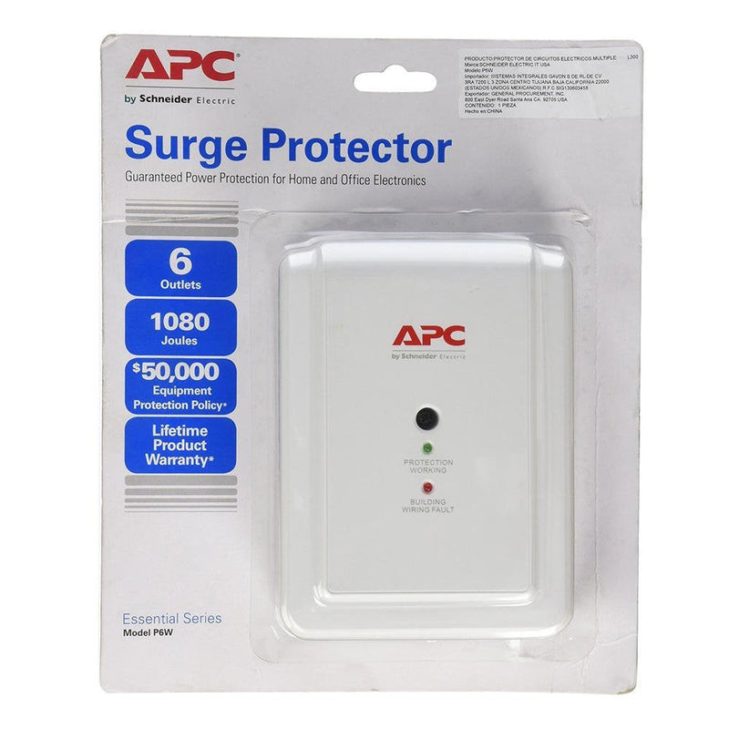 APC Wall Outlet Multi Plug Extender, P6W, (6) AC Multi Plug Outlet, 1080 Joule Surge Protector white Outlets Only - NewNest Australia