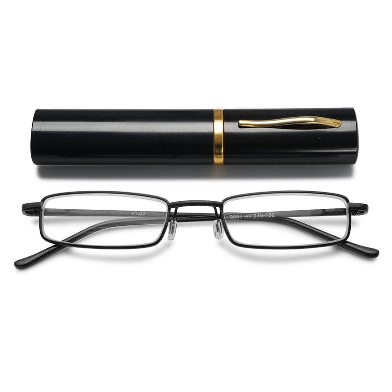 VEVESMUNDO Metal Reading Glasses Mini Compact Lightweight Spring Hinge Slim Classic Reading Aid Glasses with Metal Case 1 x Black Blue Light Filter Reading Glasses 2.0 x - NewNest Australia