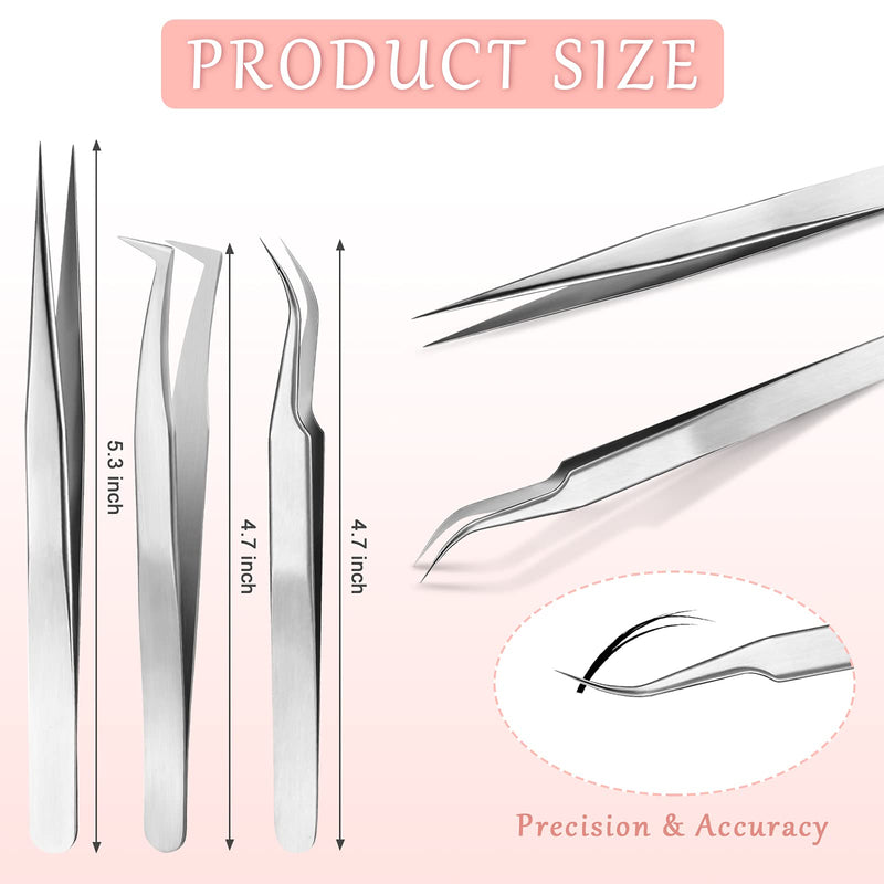 Eyelash Tweezers Set Eyelash Extension Tweezers Stainless Steel Straight Curved Tip Tweezers Eyelash Pliers With Individual Volume Insulation Tweezers False Eyelashes Tools (Silver) - NewNest Australia