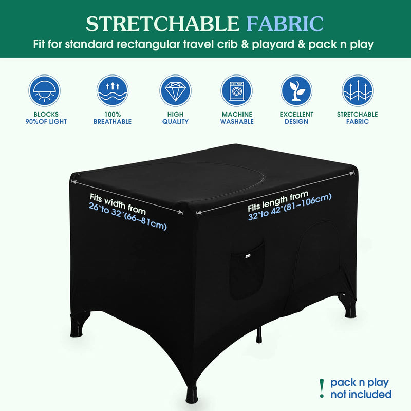 Pack N Play Blackout Cover, Hiaksedt Crib Canopy Cover for Pack and Play, Breathable Blackout Tent for Travel Crib, Portable Stretchy Netting Cover for Indoor Outdoor Travel Playard Black - NewNest Australia