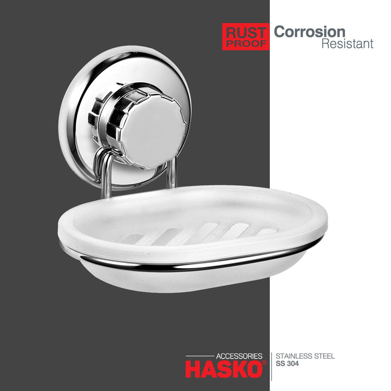 HASKO accessories Vacuum Suction Cup Soap Dish Holder Strong Stainless Steel Sponge Holder for Bathroom & Kitchen - Soap Caddy Can be Mounted on Any Clean Flat Smooth Surface – (Chrome) Chrome - NewNest Australia