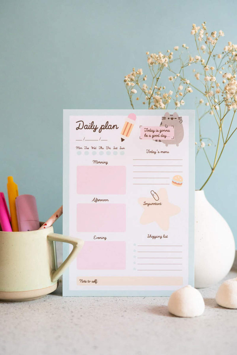Official Pusheen A5 Desk Pad with Daily, Weekly and Monthly Calendar, Desktop Planner, Desktop Note Pad, 54 Undated Tear Off Sheets, 5.8 x 8.3 inches, To Do List - Kawaii Stationery Pusheen Foodie Collection - NewNest Australia