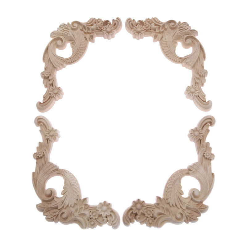 NewNest Australia - 2 Pairs Left Right Clear Flower Line Wood Carved Fine Frame Decor Applique Onlay Decor of Wall Head Home Funiture Unpainted Modern 20x8.5cm C#20x8.5cm 2pcs Left + 2pcs Right 