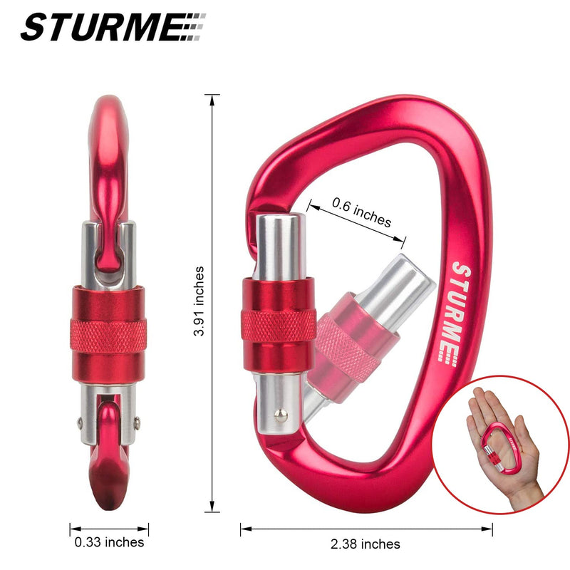 STURME UIAA Certified Climbing Carabiner Clips, 2 Pack 25KN(5623lbs) Screwgate Locking Carabiner Heavy Duty Caribeener Clips, Large Carabiner D Ring for Rock Climbing & Mountaineering Red - NewNest Australia