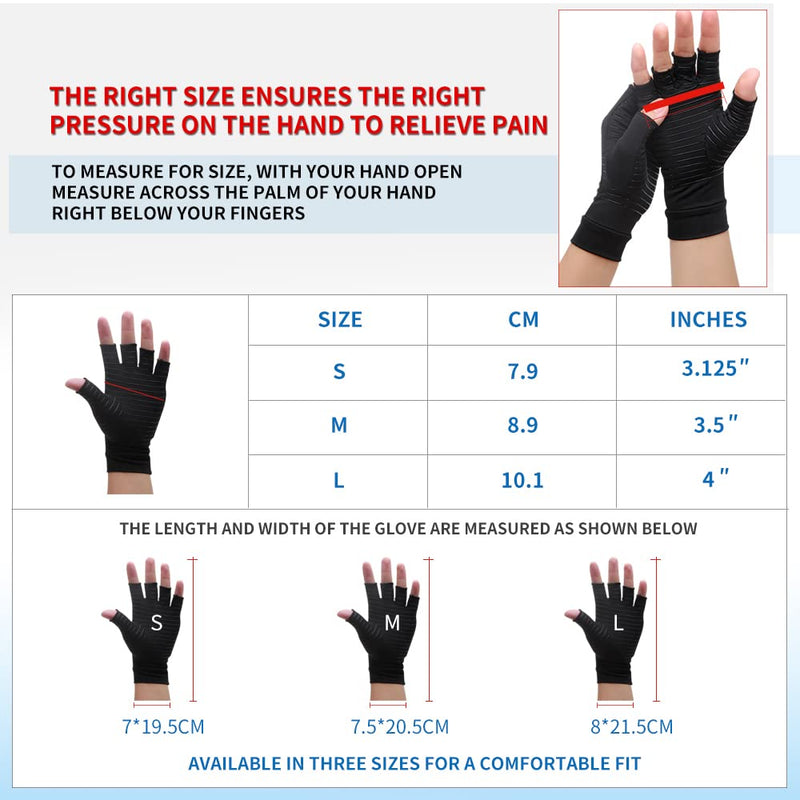 Copper Compression Arthritis Gloves, Best Copper Infused Glove for Women and Men, Fingerless Arthritis Gloves, Pain Relief and Healing for Arthritis, Carpal Tunnel, 1 Pair (M, Black) M - NewNest Australia