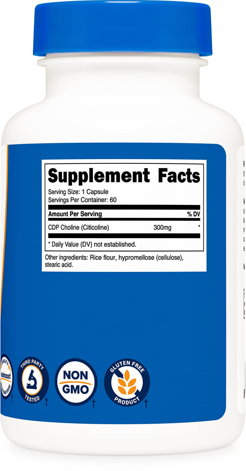 Nutricost CDP Choline (Citicoline) 300mg, 60 Vegetarian Capsules - Non-GMO, Vegetarian Friendly, Gluten Free … 60 Count (Pack of 1) - NewNest Australia