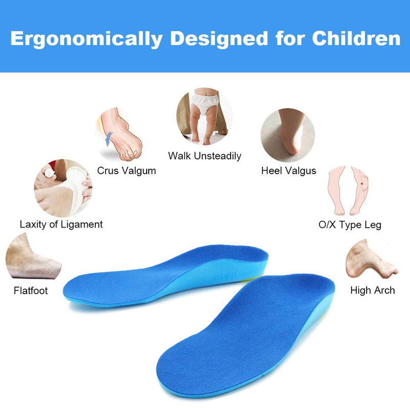 Ailaka Kids Orthotic Cushioning Arch Support Shoe Insoles, Children Pu Foam Inserts for Flat feet, Plantar Fasciitis, Feet Heel Pain Relief, Blue, 2-3.5 UK/EU 34-36 / CN 33-35 2-3.5 UK/33-35CN - NewNest Australia
