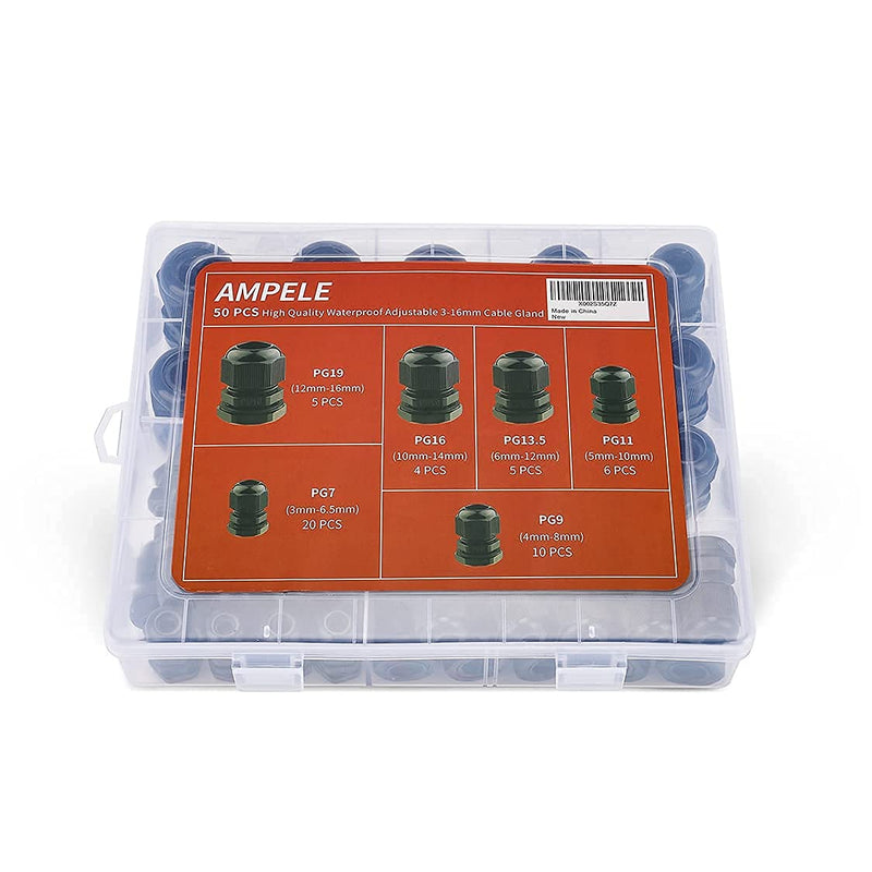 Cable Gland AMPELE 50 Pack Waterproof Adjustable 3-16mm PG7 PG9 PG11 PG13.5 PG16 PG19 Nylon Cable Glands Joints With Gaskets Cable Gland Kit 1 - NewNest Australia