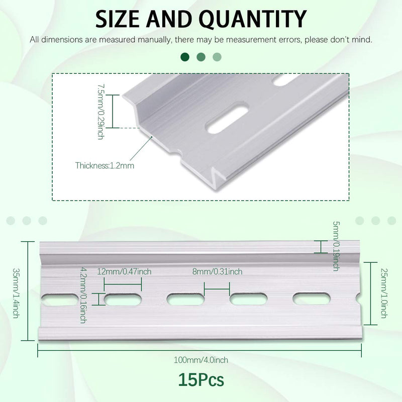 Keadic 15Pcs DIN Rail Slotted Aluminum, 4 Inches Long 35mm Wide 7.5mm High 4 Inches - 15Pcs - NewNest Australia