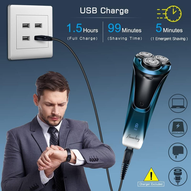 Men'S Electric Razor With 3 Replacement Heads, Wet And Dry Shaver, Electric Shaver With Pop-Up Trimmer, 99 Minutes Running Time, Beard Trimmer, Led Display, Travel Case - NewNest Australia