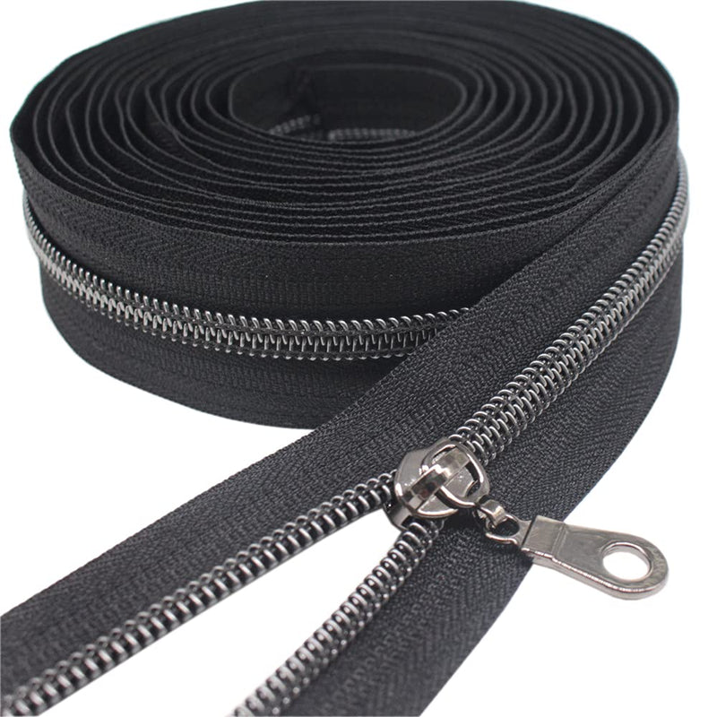 YaHoGa #5 Black Nickel Metallic Nylon Coil Zippers by The Yard Bulk Black Tape 10 Yards with 25pcs Sliders for DIY Sewing Tailor Craft Bag (Black Nickel Black) Black Nickel Black - NewNest Australia