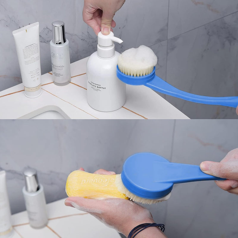 Back Brush Shower, 50.1 Cm Bath Brush With Long Handle, Curved Handle Back Brush For Showering Elderly And Disabled People, Limited Mobility, Optimal Back Care (Blue) - NewNest Australia