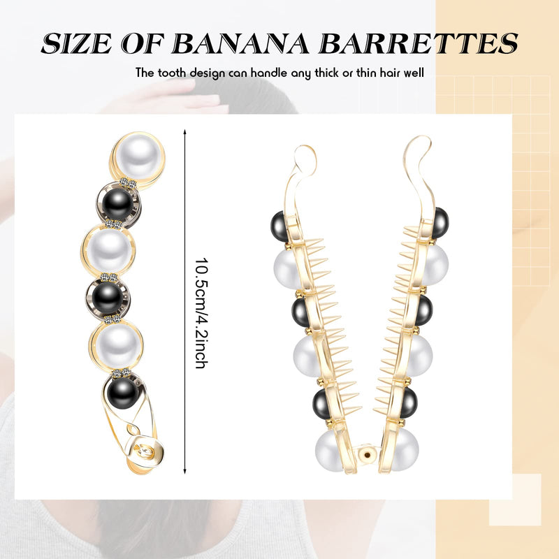 3 Pcs Pearl Banana Hair Barrettes, Artificial Pearl Rhinestone Banana Clips Acrylic Banana Hair Clips Elegant Ponytail Hair Barrettes Hair Accessories for Women Girls Thick Fine Hair - NewNest Australia
