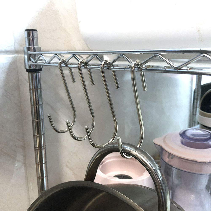 NewNest Australia - LQJ Pro Large S Hooks Anti-Rust Hang Iron Cast Pots and Pans from Wire Rack Shelf Narrow End Don't Come Off 7 Pack 3.7" Length Solid Metal Hang Tools Kitchenware Belt Handbag in Closet Pantry Garden 