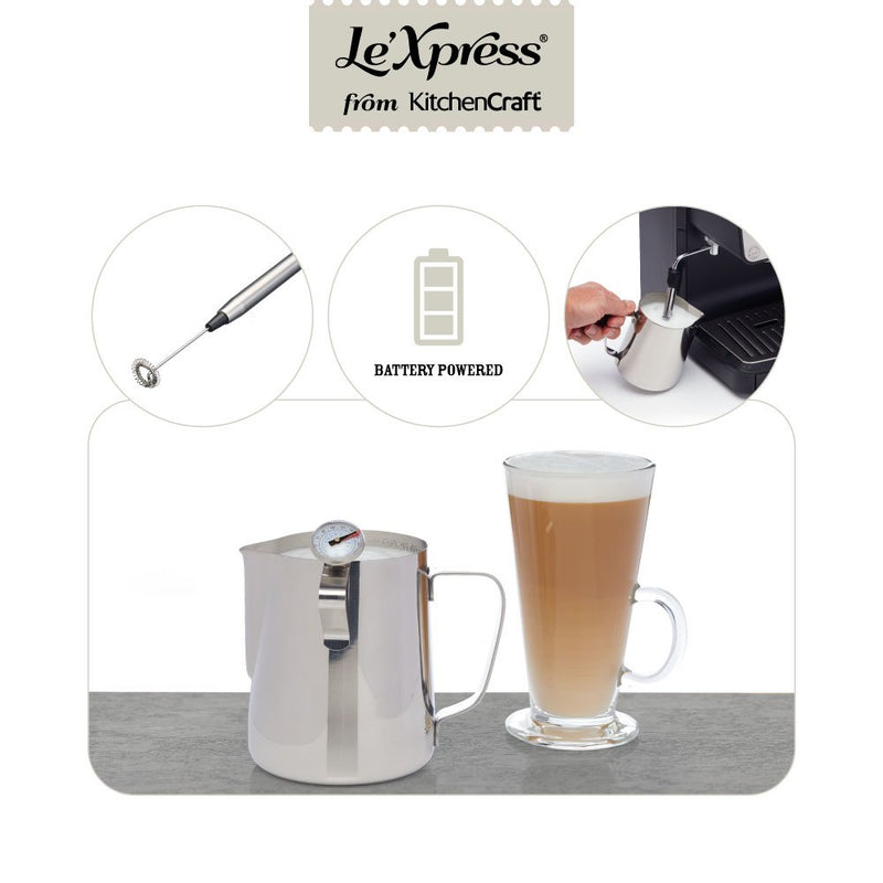 Le’Xpress Stainless Steel Milk Jug with Frothing Thermometer, 600 ml (1 Pint) - NewNest Australia