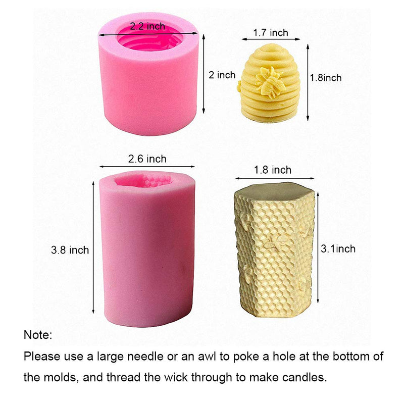 Fewo 2 Pack 3D Bee Honeycomb Candle Molds Beehive Silicone Mold for Homemade Beeswax Candle Soap Hand Lotion Bars Crayon Wax Melt Hives Candle Making Supplies - NewNest Australia