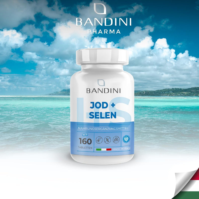 Bandini® Iodine + Selenium | 160 tablets each with 225µg potassium iodide + 100µg selenium L-methionine | Hair, skin, nails, thyroid | Laboratory tested, high dosage, vegan, GMO-free, no additives - NewNest Australia