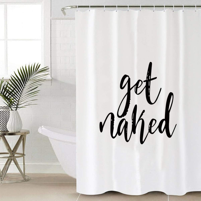 Z&L Home White Shower Curtains Bathroom Decorations-Get Naked Black Script Shower Curtain with Hooks Polyester Fabric 72x72Inches - NewNest Australia