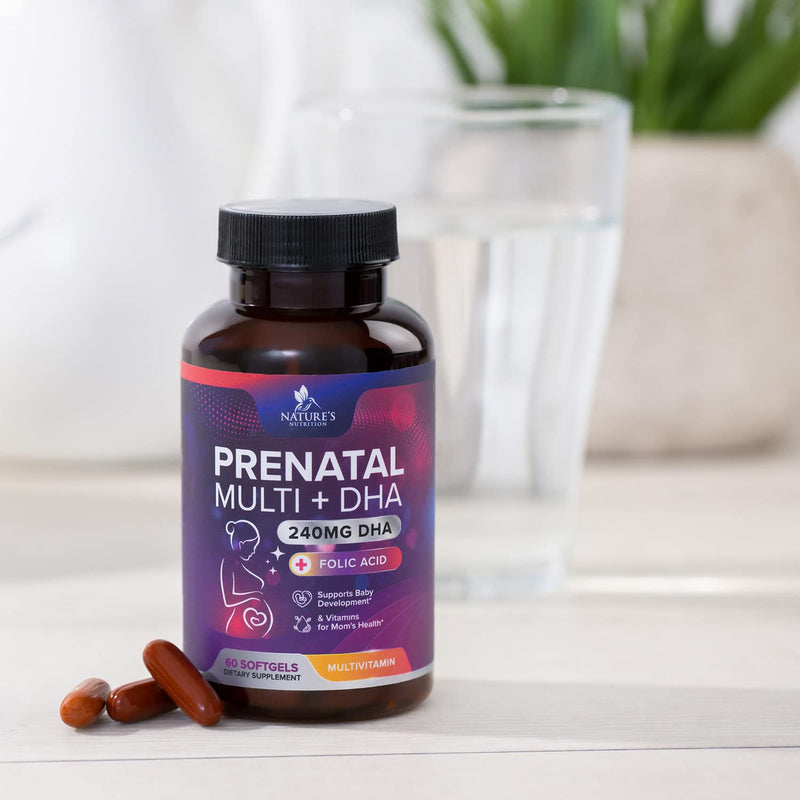 Prenatal Vitamins with DHA and Folic Acid - Before, During and Post Pregnancy - Best Prenatal Multivitamin with Vitamin A, C, D, B12, Non-GMO - 60 Softgels 60 Count - NewNest Australia