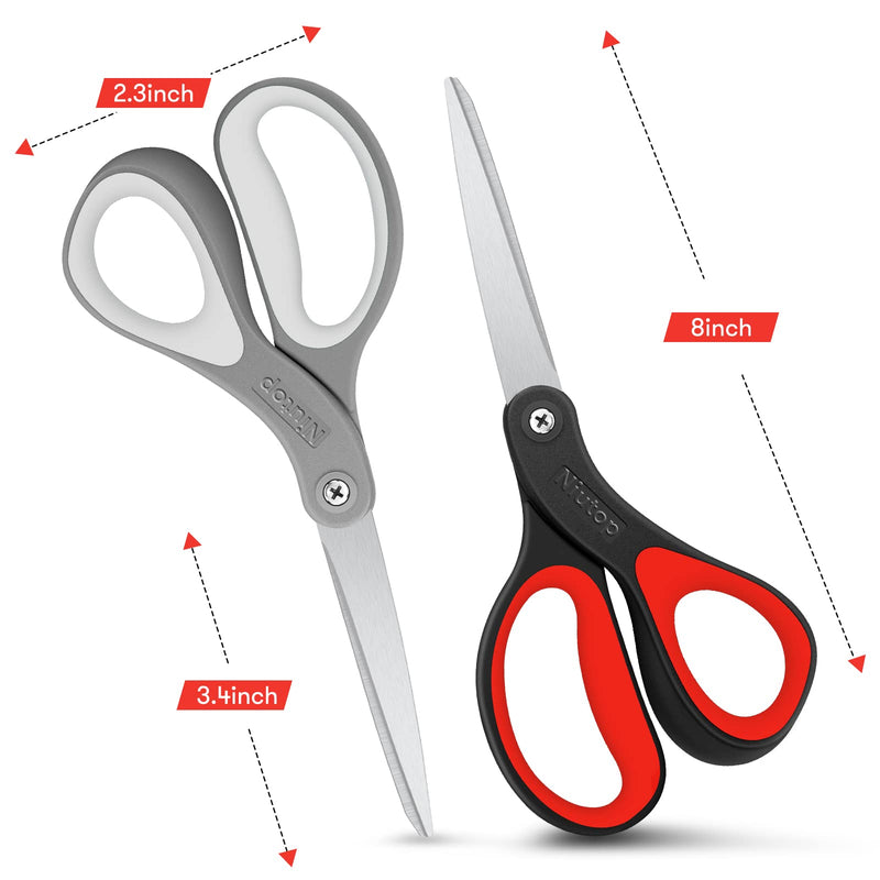 Scissors, Niutop 8" All Purpose Scissors Ergonomic Comfort Grip Craft Shears Sharp Scissors for Office Household Sewing High/Middle School Students Supplies, Black-Gray/Black-Red/Black-Yellow, 3-Pack - NewNest Australia