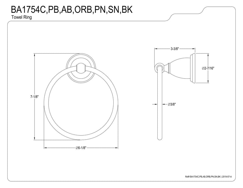 Kingston Brass BA1754SN Towel Ring, 6", Brushed Nickel - NewNest Australia