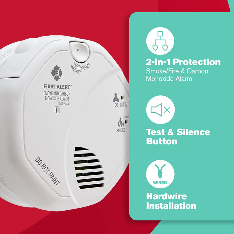 FIRST ALERT BRK SC7010BV Hardwired Talking Photoelectric Smoke and Carbon Monoxide (CO) Detector 1 pack Photoelectric Technology with Voice - NewNest Australia