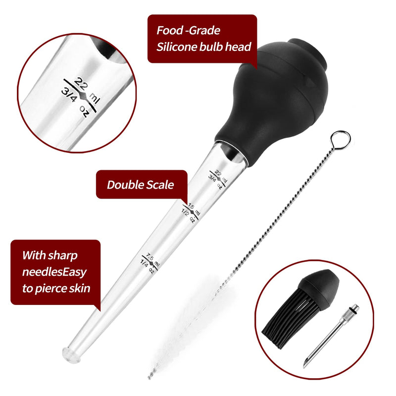 DIMESHY Turkey Baster Food Grade for Cooking & Basting, Detachable Round Bulb, Baster Cooking Good for Meat Poultry Beef Chicken, with Cleaning brush, inject needle, Basting brush Black - NewNest Australia