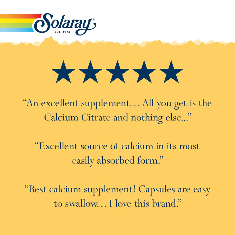 Solaray Calcium Citrate 1000mg, Chelated Calcium Supplement for Bone Strength, Healthy Teeth & Nerve, Muscle & Heart Function Support, Easy to Digest, 60-Day Guarantee, Vegan, 30 Servings, 120 VegCaps 120 Count (Pack of 1) - NewNest Australia