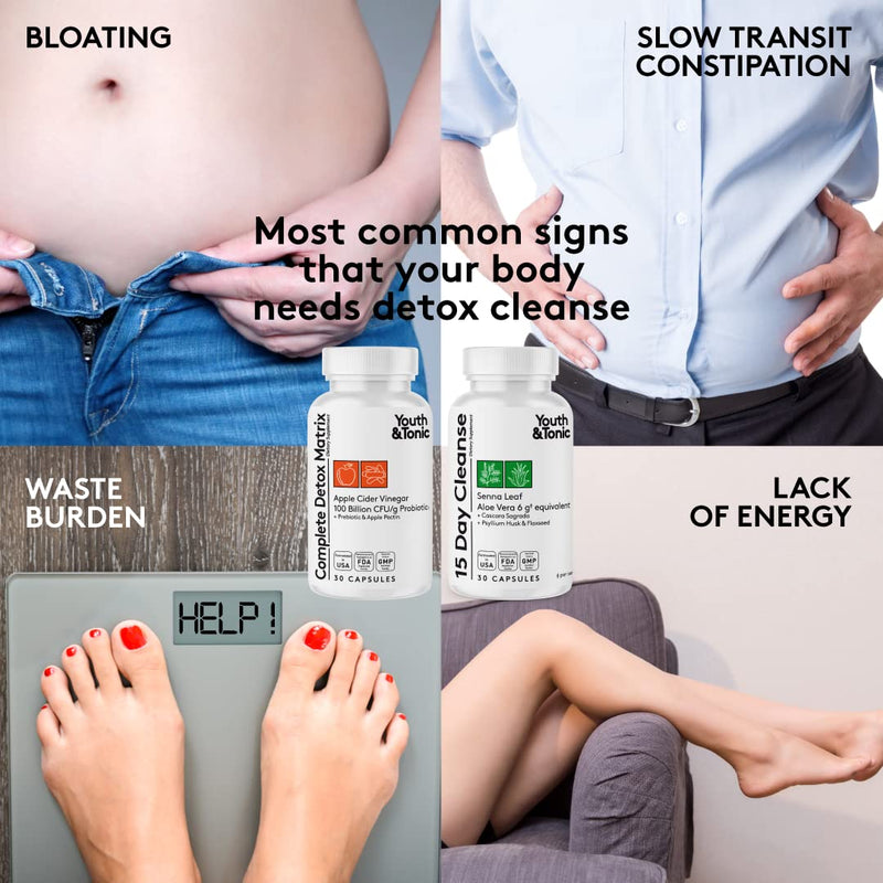 3pk Detox Cleanse Kick Off Weight Management | Colon Cleanser + Water Loss Pills w Dandelion + ACV Full Body Detox + Probiotics | Flat Stomach & Waist Line Reduction|Restart Metabolism Bloating Relief - NewNest Australia