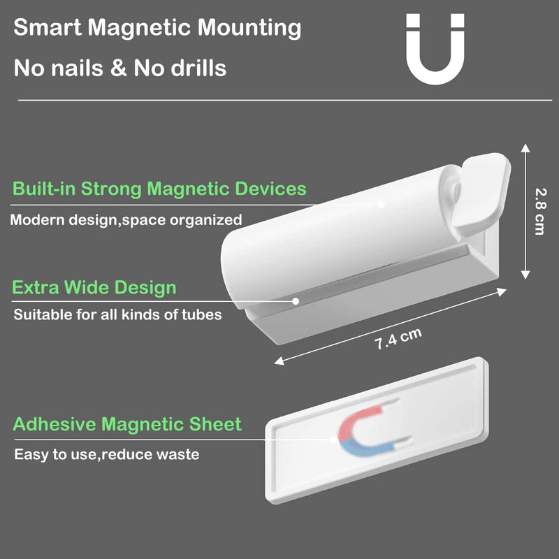 Udqyq 2 X Rolling Toothpaste Tube Squeezer With Magnetic And Super Sticky Pad, Wall Mountable Toothpaste Squeezer Dispenser, Space-Saving, Suitable For Bathroom Washroom (White Wall Mounting) - NewNest Australia